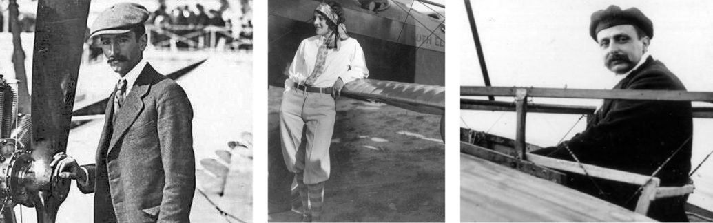 Three French aviation pioneers: Louis Blériot, Henri Fabre and Adrienne Bolland